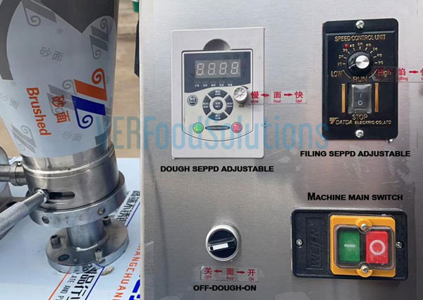 Inverter for commercial dumpling machine to adjust the dough and stuffing speed